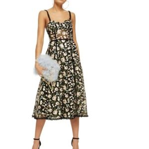 Topshop Floral Corset Midi Dress
